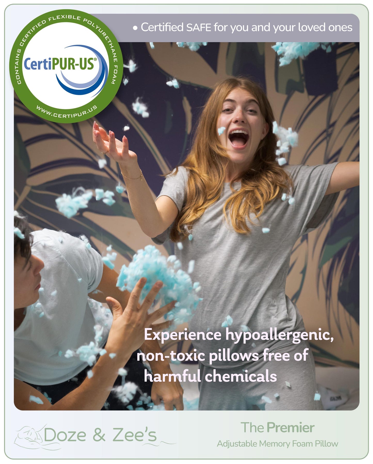 CertiPUR-US certified. Experience hypoallergenic, non-toxic pillows free of harmful chemicals.