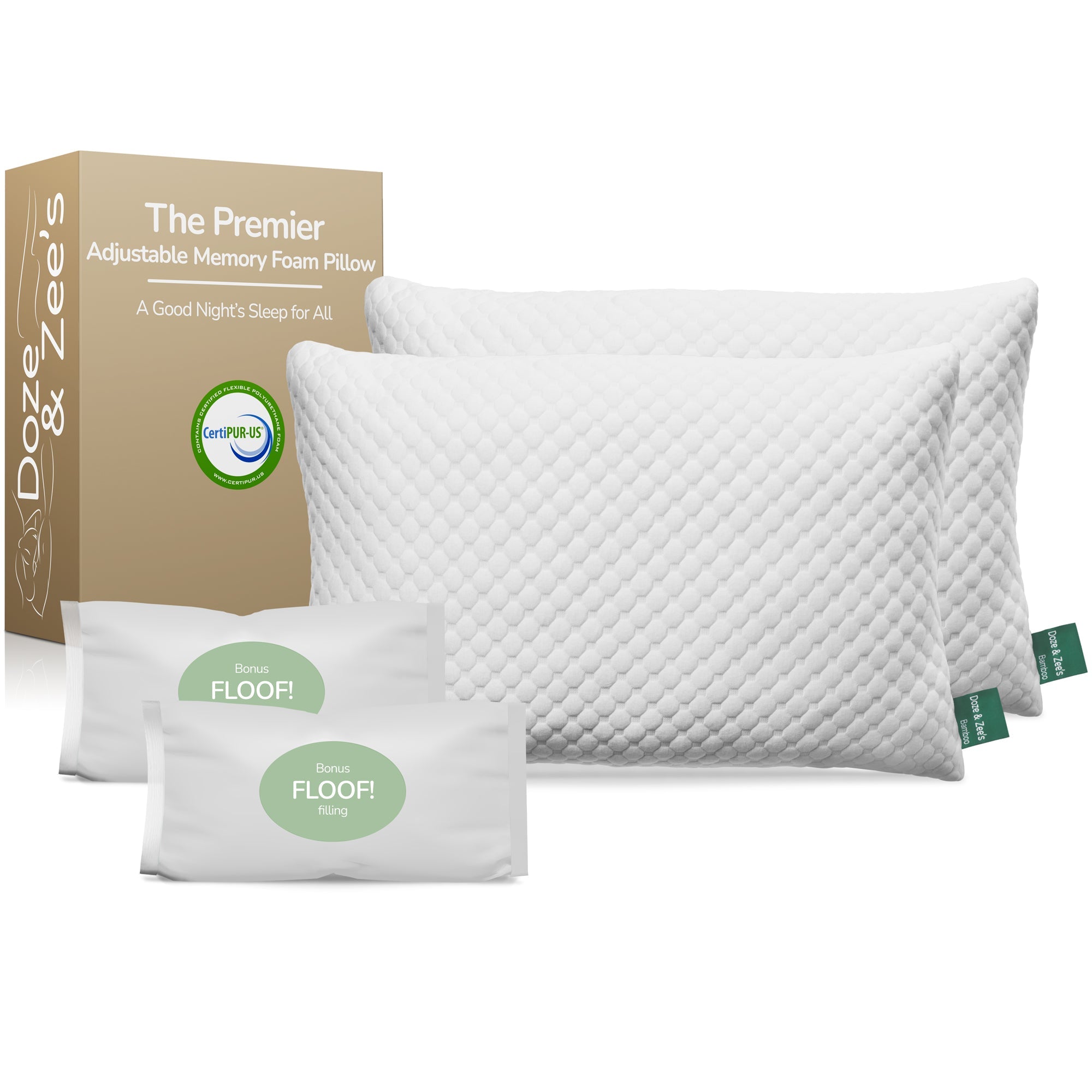 Doze ZEE S The Premier Adjustable Cross Cut Memory Foam King Bed Pillows 2 Pack